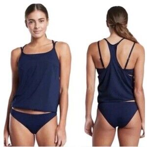 NWT Athleta Seascape Bra Cup Tankini Racer Back BlueTop Size 36D/DD